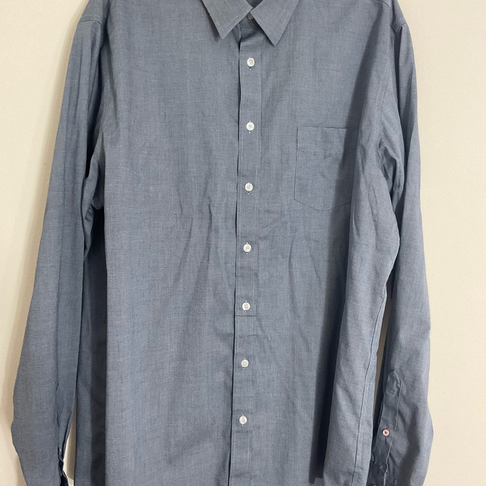 UNTUCKit Shirt Men's Size XXL Navy Blue Button Down Red Trim Long Sleeve Preppy - Picture 4 of 8